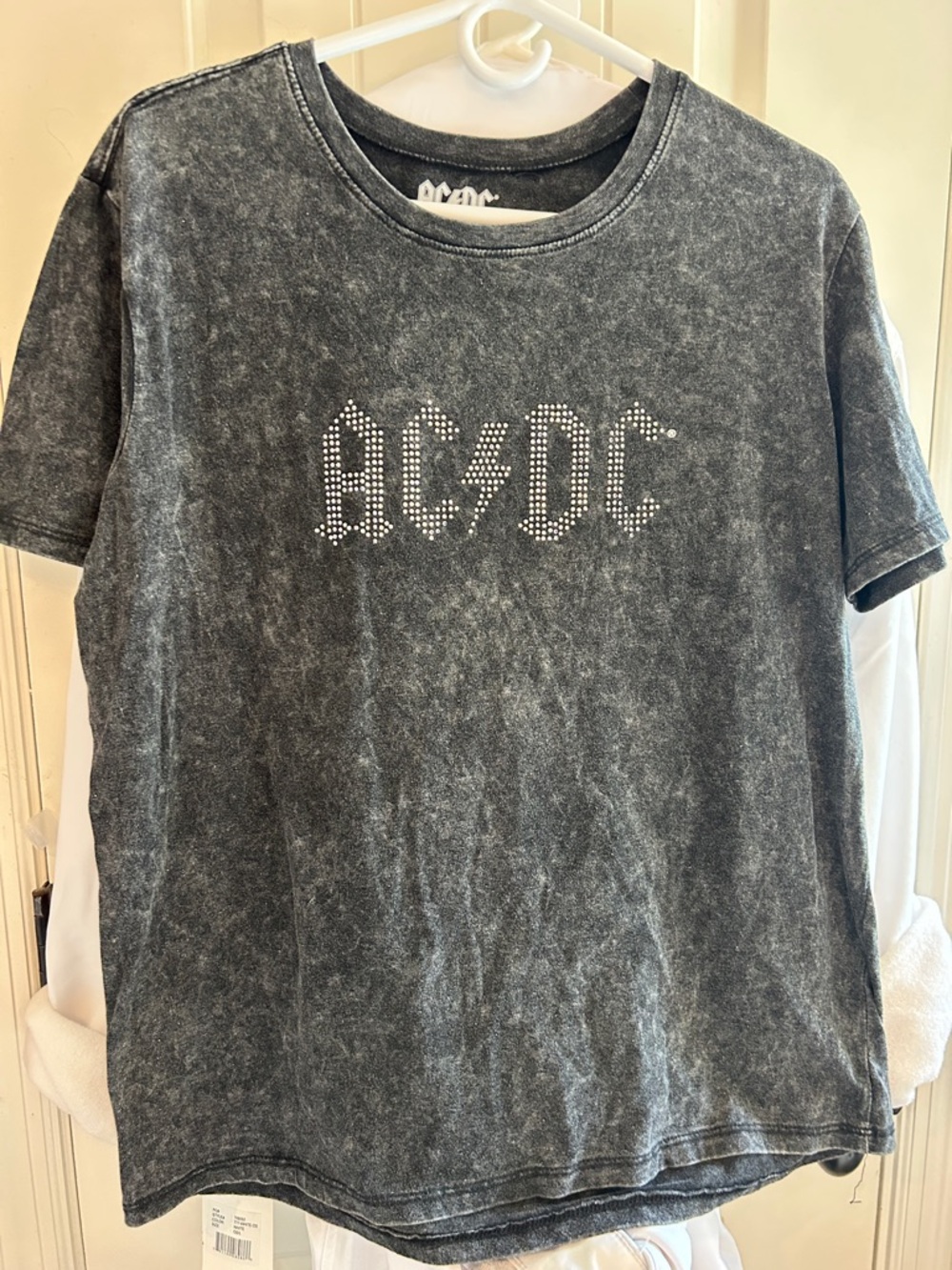 AC/DC Black Mineral-Wash Tee with Rhinestone Logo unisex